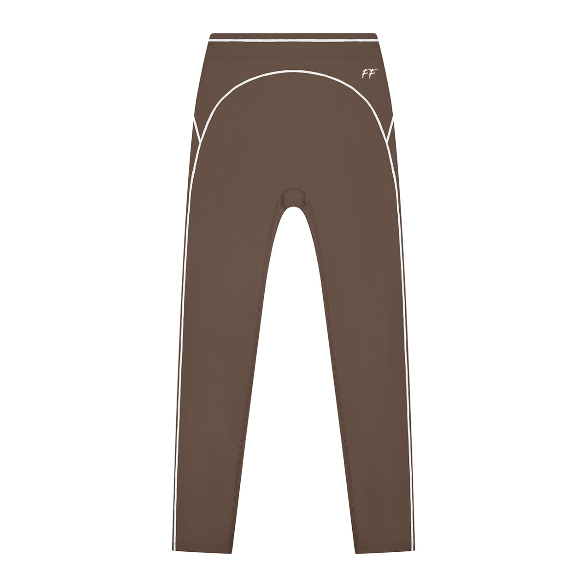 ODMPOD Double Take high-rise leggings with topstitching, showing a close-up of black stretchy fabric and detailed stitching.