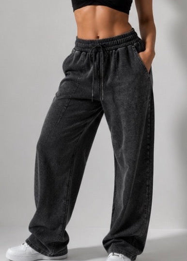 Snow Wash Drawstring Cotton Pants