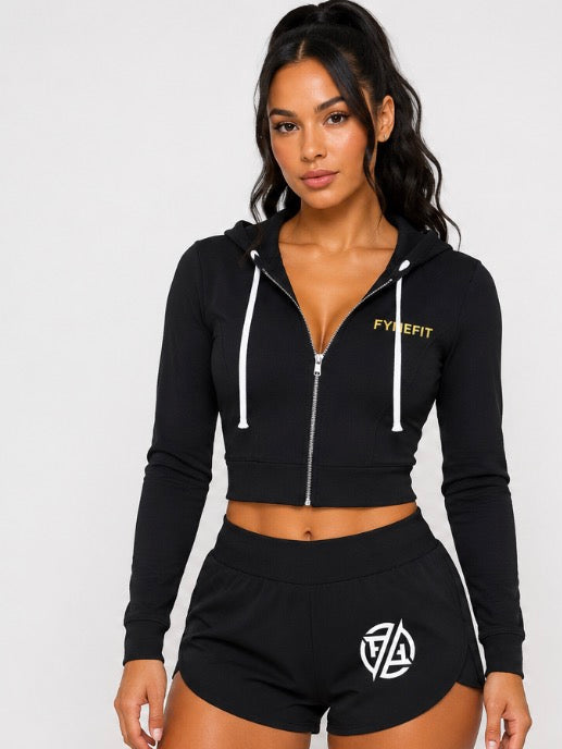 Women's slim cropped full zip hoodie by ODMPOD, shown in a stylish cropped fit with a front zipper and casual design.