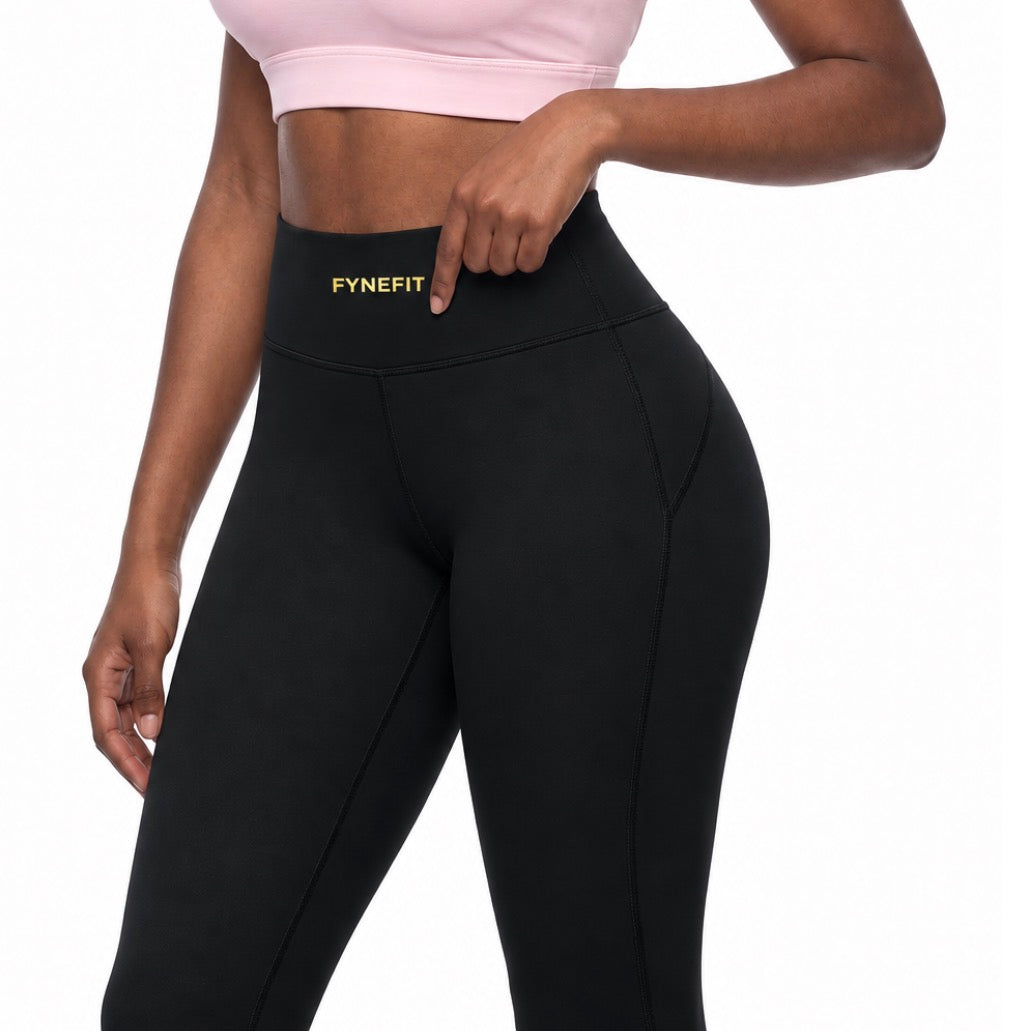 ODMPOD Gold Standard Lycra high-waisted yoga leggings shown in full view, featuring a sleek fit and comfortable stretch fabric.
