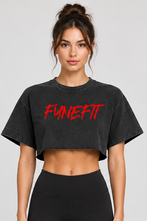 Black crop top on model