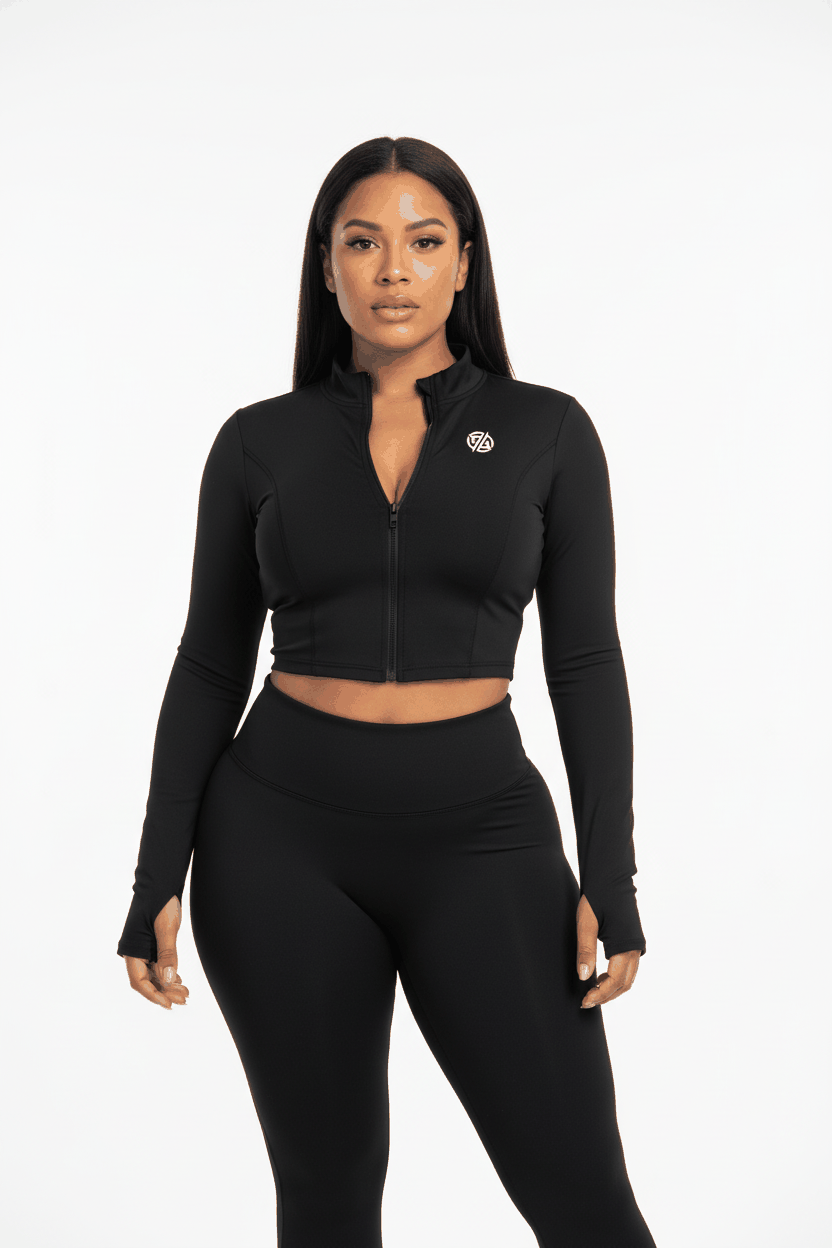 Crop Yoga Sports Jacket – Black with Model