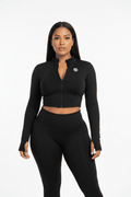 Crop Yoga Sports Jacket – Black with Model