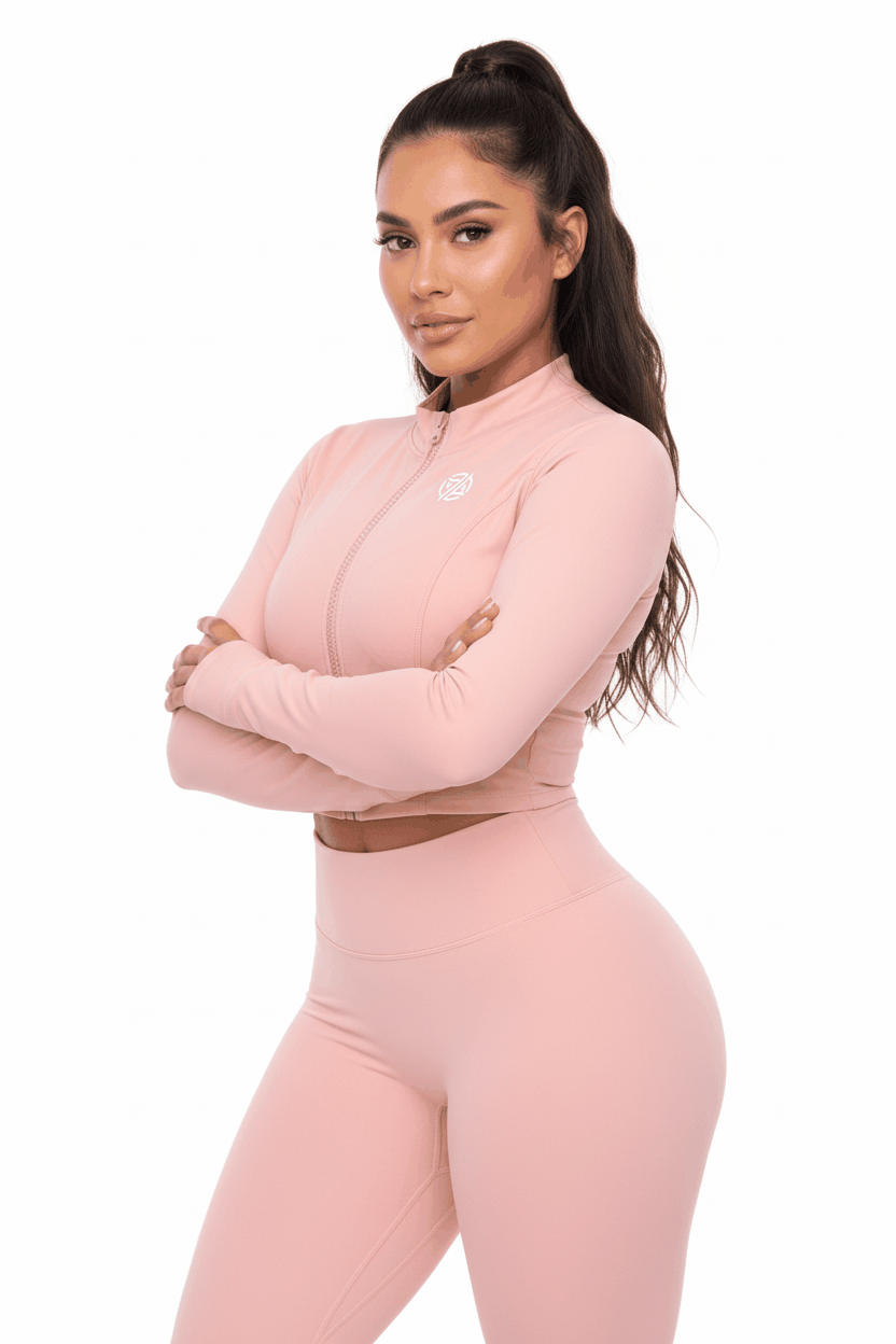 Crop Yoga Sports Jacket – Pink with Model
