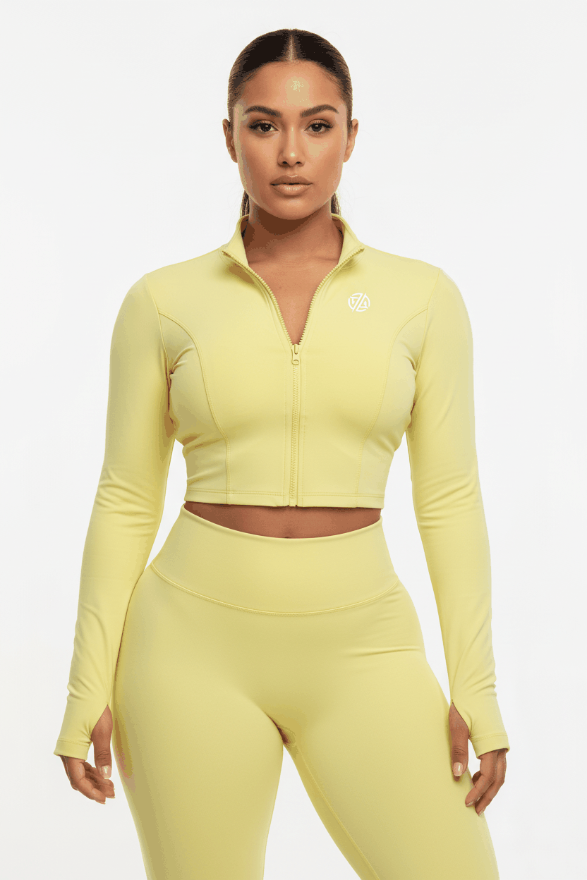 Crop Yoga Sports Jacket – Yellow with Model