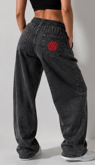 Snow Wash Drawstring Cotton Pants
