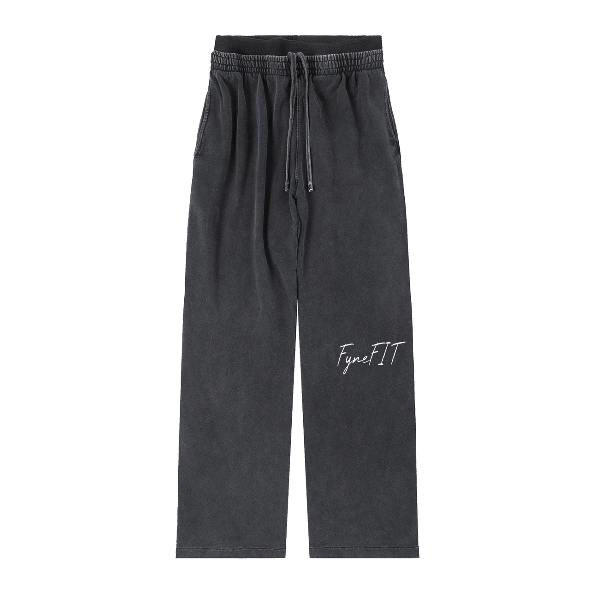 FyneFIT vintage washed waist pants featuring relaxed fit and faded denim texture, displayed on a model.