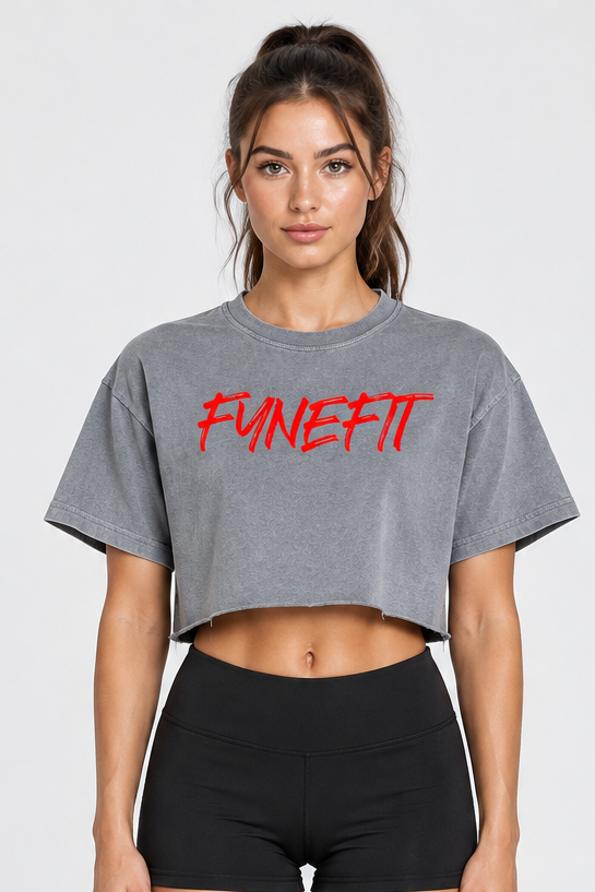 Grey crop top on model