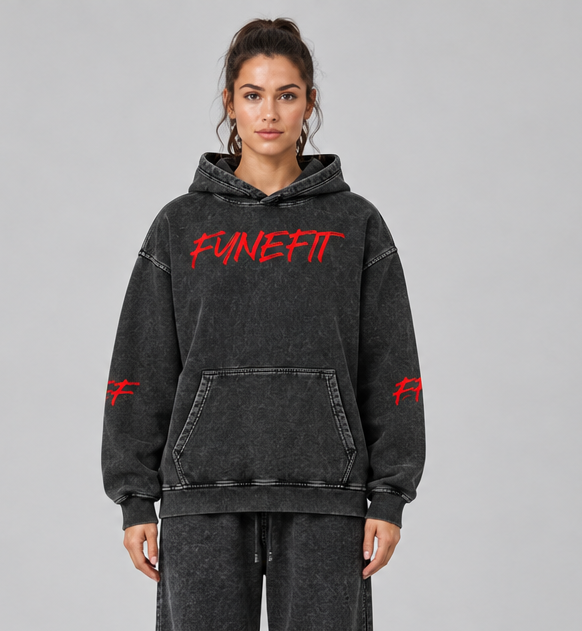 ODMPOD Snow Washed Loose Cotton Hoodie shown from front and back, featuring a relaxed fit and soft fabric in casual style.